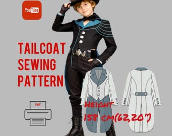 Boys Tailcoat PDF Sewing Pattern | Victorian Steampunk Jacket (Digital Download)|Age 13-14