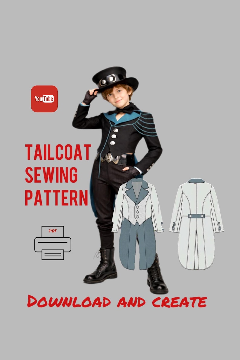 Boys Tailcoat PDF Sewing Pattern | Victorian Steampunk Jacket (digital ...