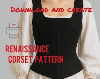 Renaissance corset pattern | Historical, medieval, fantasy costume| Mardi Gras Costume. Sizes S-XXL.