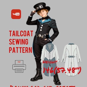 Boys Tailcoat PDF Sewing Pattern | Victorian Steampunk Jacket (Digital Download)|Age 11-12
