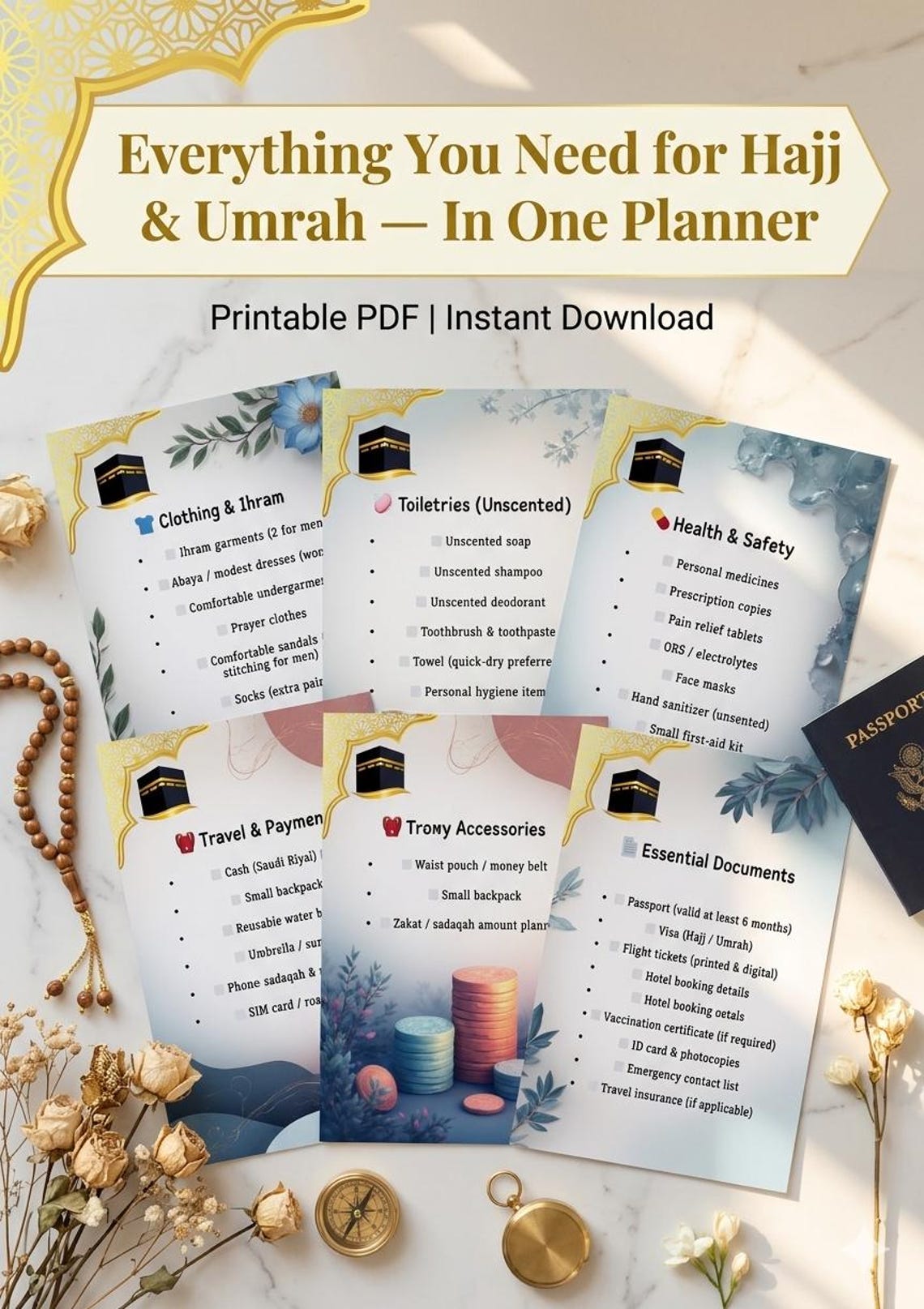 Hajj Umrah Checklist Planner Printable Islamic Travel Planner Muslim ...