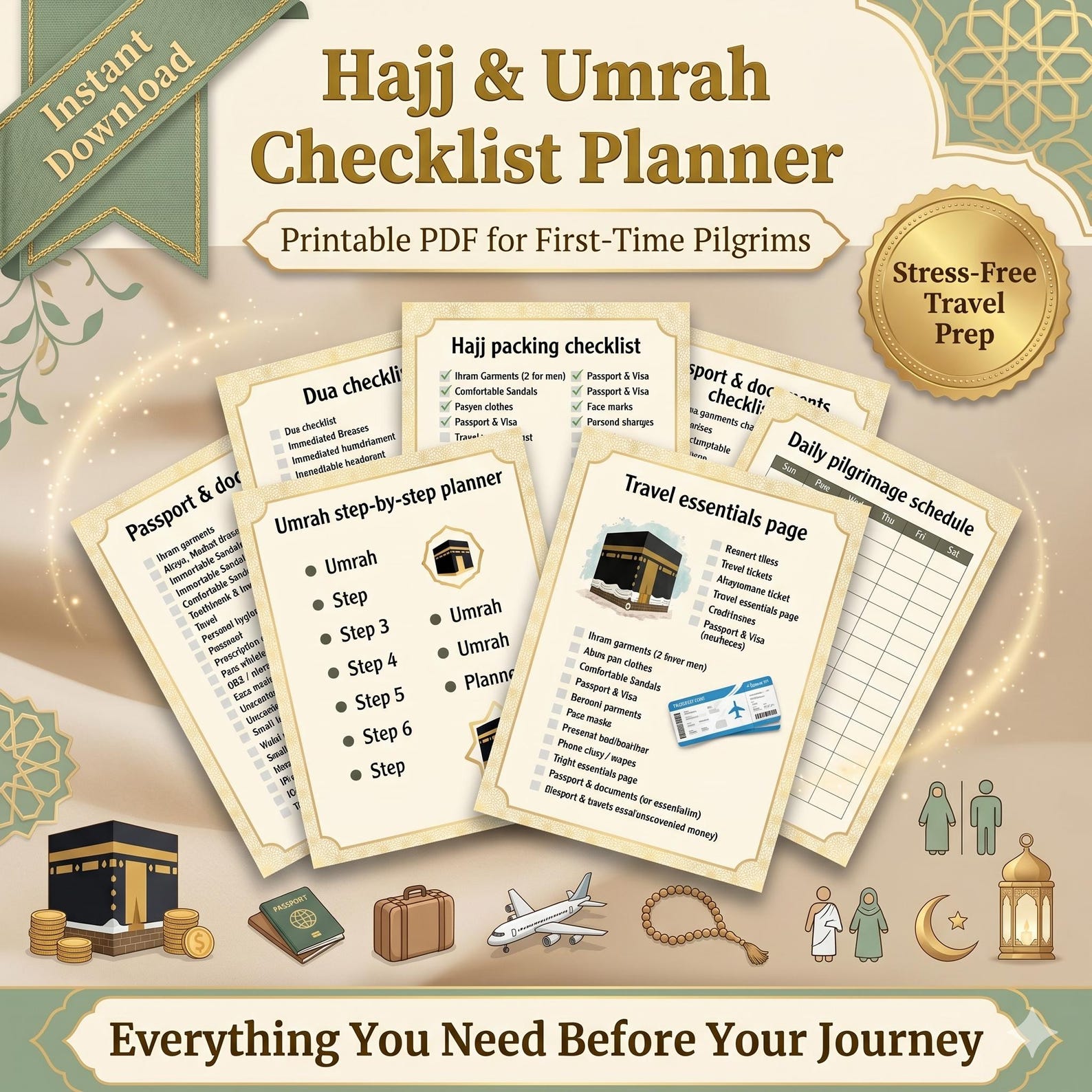 Hajj Umrah Checklist Planner Printable Islamic Travel Planner Muslim ...
