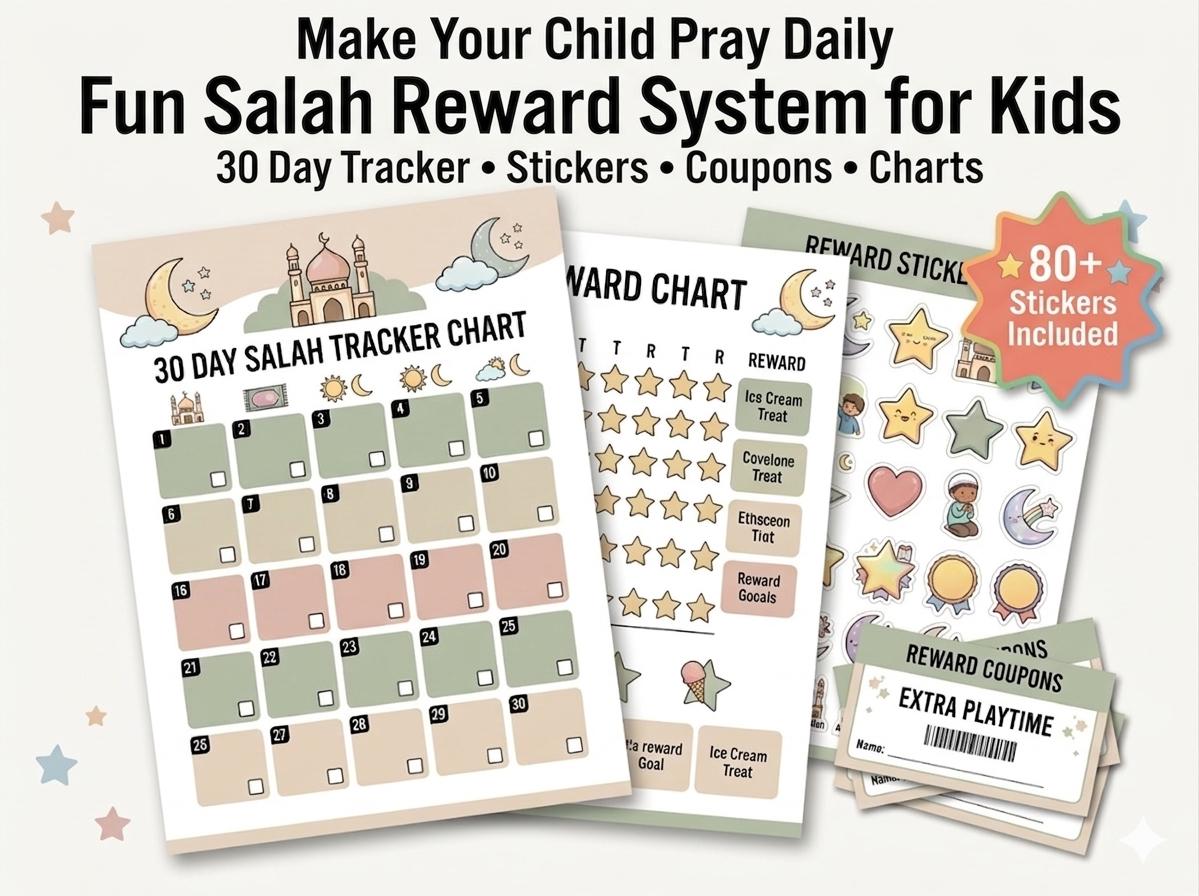 30 Day Salah Tracker for Kids Printable Islamic Prayer Chart Daily ...
