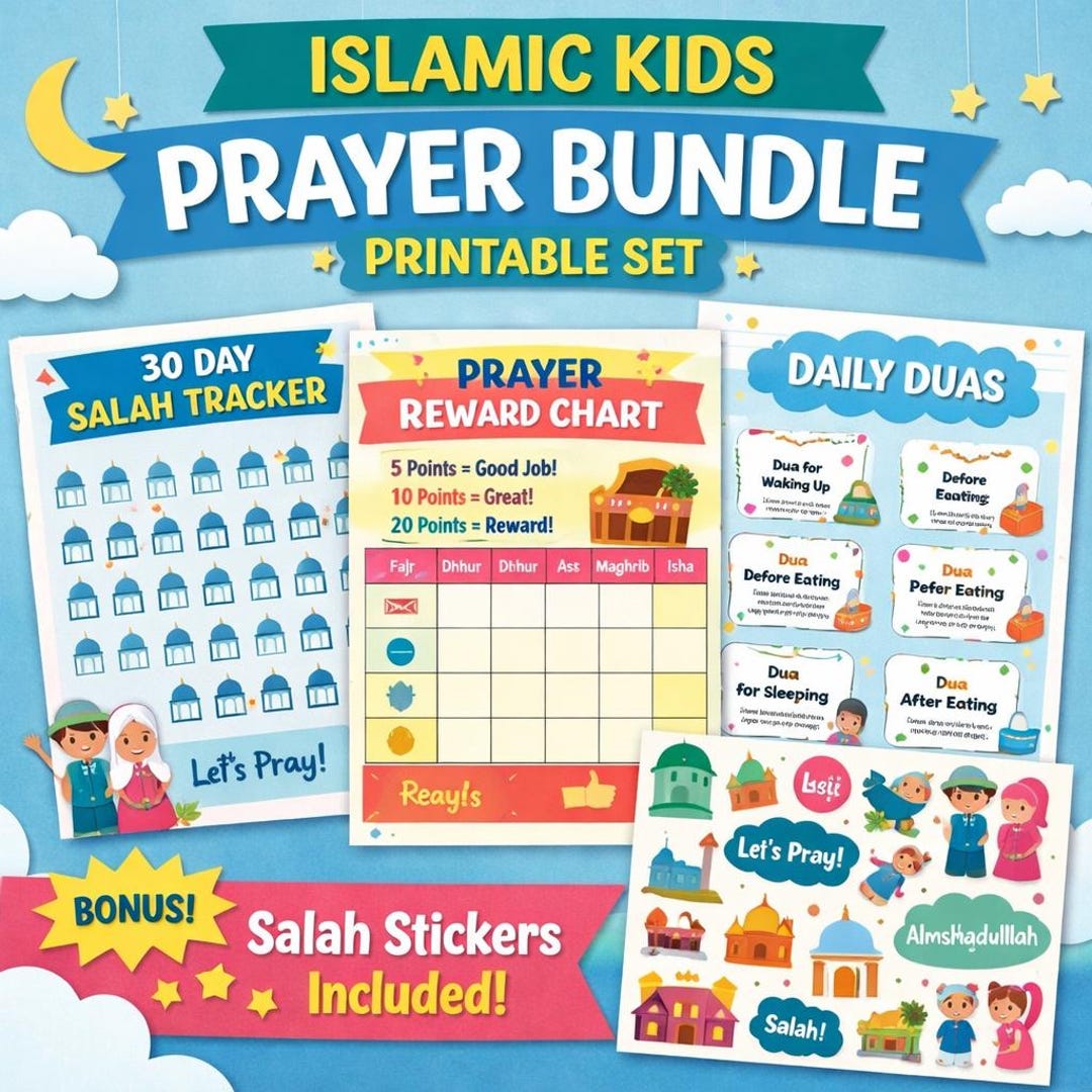 Islamic Kids Prayer Bundle Printable, Salah Tracker for Kids, Prayer ...