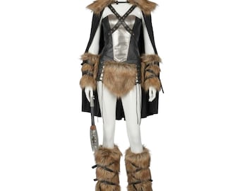 Viking schildmaagd kostuum | Noorse krijger bont harnas outfit | Fantasy barbaar cosplay | Halloween outfit