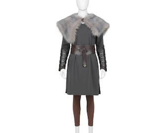 Medieval Fantasy Tunic with Faux Fur Shoulder Cape | Viking Warrior Outfit | Norse Cosplay Costume