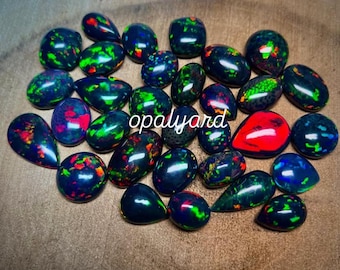 Ethiopian Black Opal Cabochon Lot: AAA+ Grade Mix Shape Fire Opal