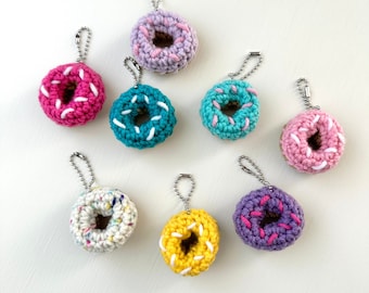 Crocheted Donut Keychain, Donut Charm, Zipper Pull