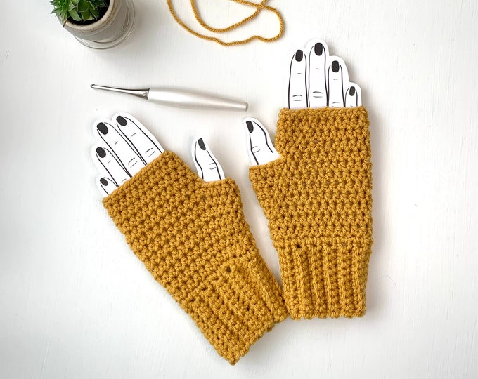 Mustard Yellow Crocheted Fingerless Gloves