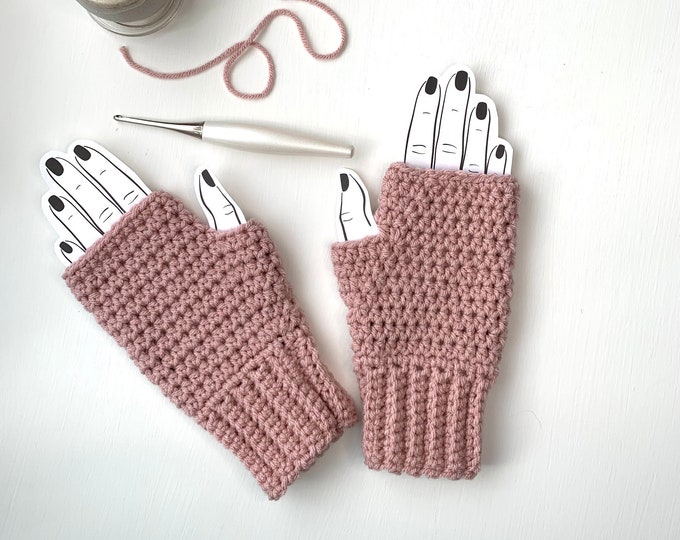 Pink Crocheted Fingerless Gloves: Teen/Adult Acrylic Mittens
