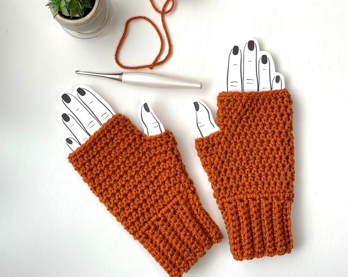 Orange Crocheted Fingerless Gloves