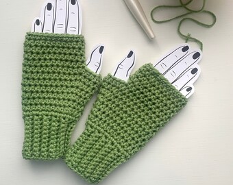 Green Crocheted Fingerless Gloves - Gift for Her