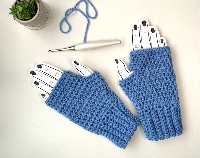 Blue Crocheted Fingerless Gloves