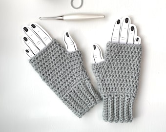 Grey Crocheted Fingerless Gloves - Ready-To-Ship