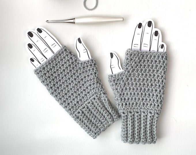 Grey Crocheted Fingerless Gloves