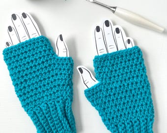 Blue Crocheted Fingerless Gloves - Ready-To-Ship
