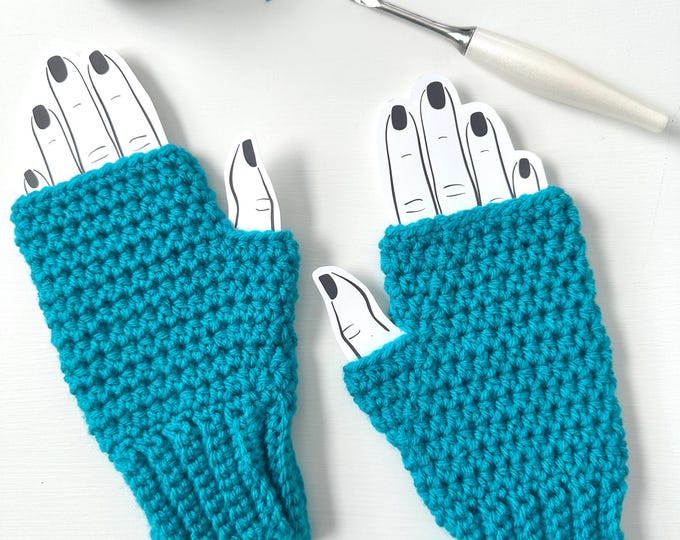Blue Crocheted Fingerless Gloves - Ready-To-Ship