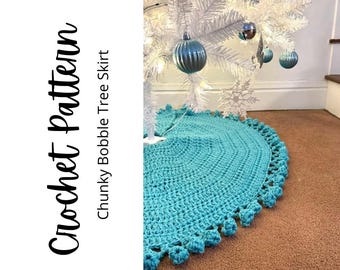 Chunky Bobble Christmas Tree Skirt PATTERN, Crochet Mini Tree Skirt, Christmas Pattern