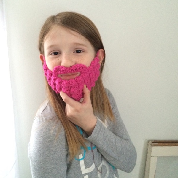 Silly Pink Beard, Crocheted Beard, Girl Beard, Funny Gift, Handmade, Child Size Beard