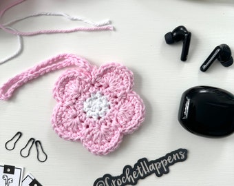 Porte-oreillettes fleur au crochet, étui pour écouteurs, petite pochette