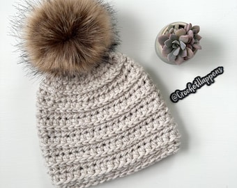Beige Crocheted Toddler Winter Hat