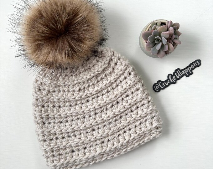 Beige Crocheted Toddler Winter Hat
