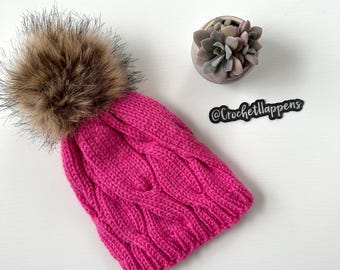 Pink Toddler Cable Knit Beanie