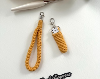 Crocheted Wristlet and LipBalm Holder Keychain Set, Keyfob