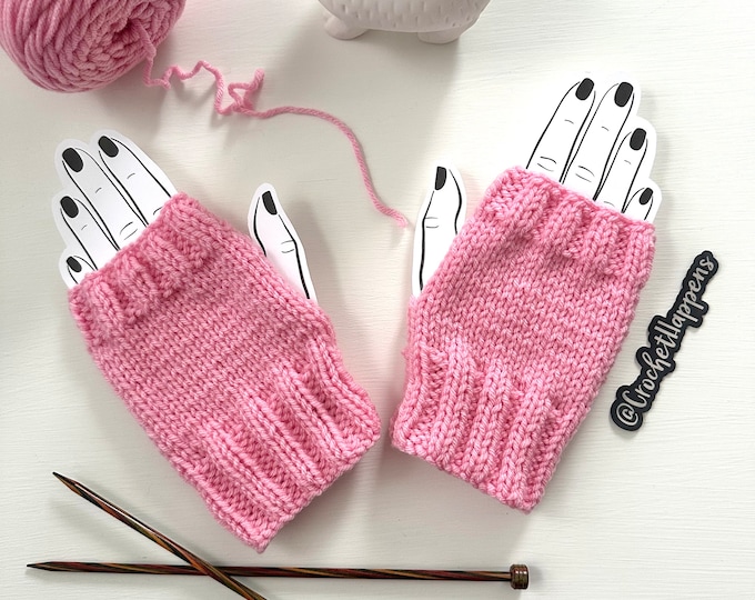 Featured listing image: Pink Hand Knit Fingerless Gloves, Women’s Gloves