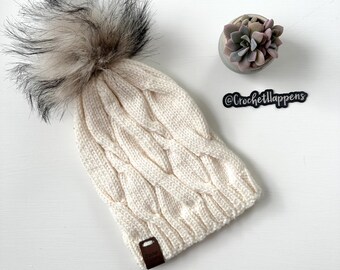 Hand Knit Cable Beanie, Winter Hat