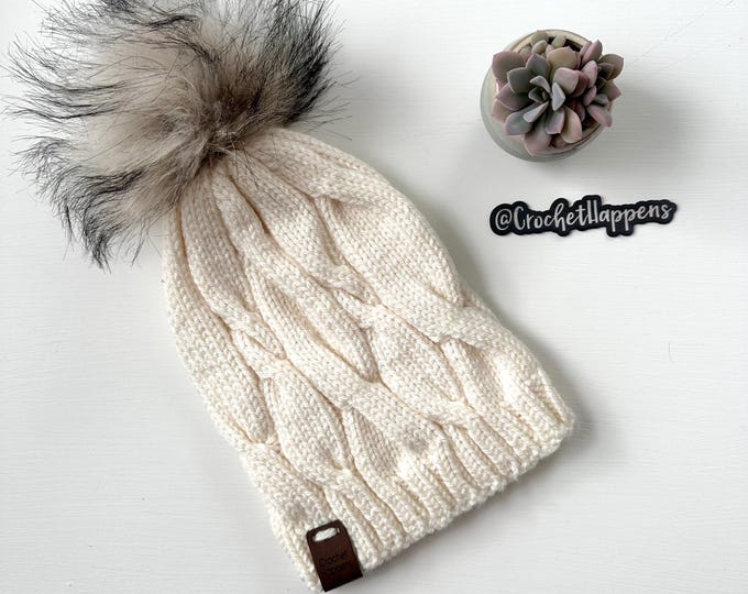 Hand Knit Cable Beanie, Winter Hat