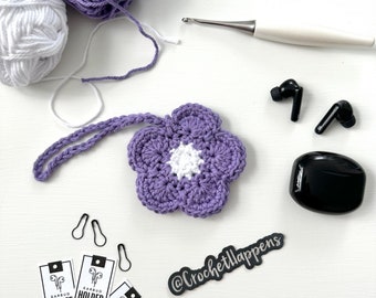 Porte-oreillettes fleur au crochet, étui pour écouteurs, petite pochette