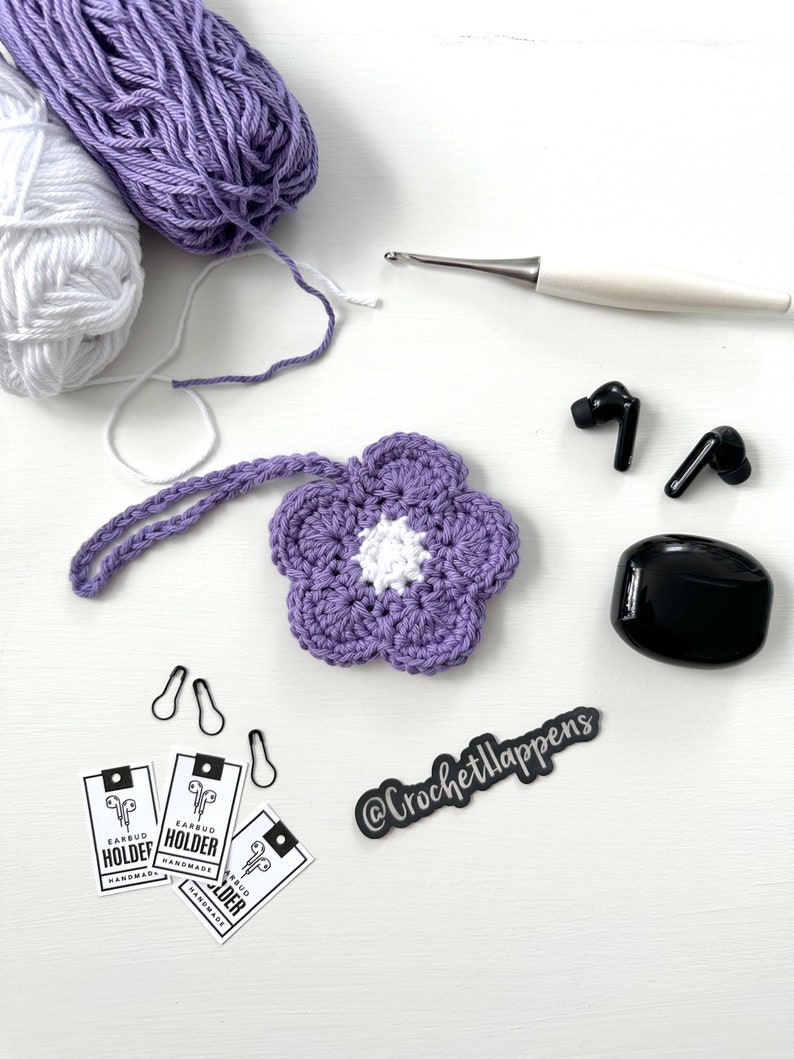 Crochet Flower Earbud Holder, Earbud Case, Small Pouch image 1