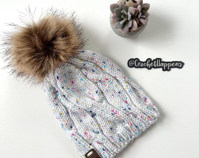 Toddler Hand Knit Cable Beanie, Winter Hat