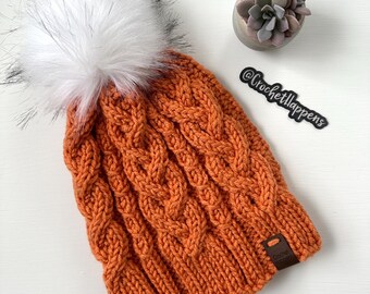 Orange Cable Knit Hat