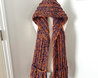 Hooded Pocket Scarf, Crocheted Scarf