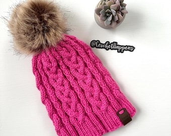 Pink Hand Knit Cable Beanie