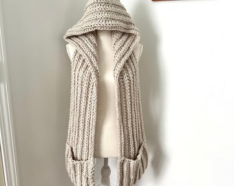 Hooded Pocket Scarf, Crocheted Scarf