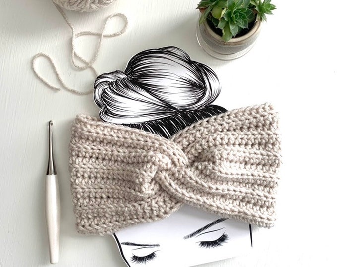 Hand Crocheted Ear Warmer, Winter Headband, Twisted Headband