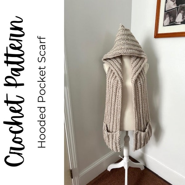 Hooded Pocket Scarf Crochet Pattern, Chunky Scarf Pattern