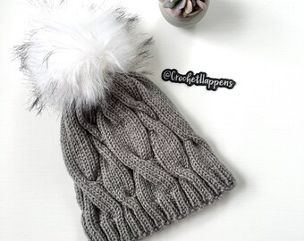 Gray Cable Knit Beanie