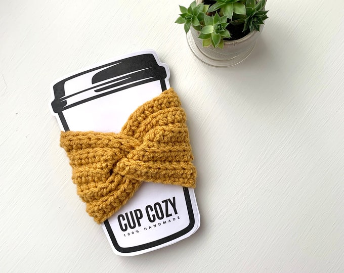 Handmade Twisted Crochet Coffee Cozy - Sungold Reusable Cup Sleeve