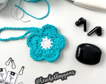 Porte-oreillettes fleur au crochet, étui pour écouteurs, petite pochette