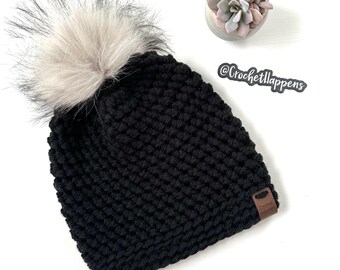 Black Hand Crocheted Winter Hat