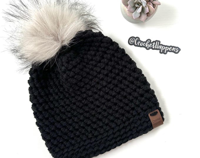 Black Hand Crocheted Winter Hat