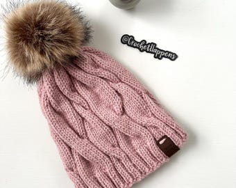 Pink Cable Knit Hat
