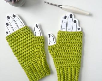 Green Crocheted Fingerless Gloves - Ready-To-Ship