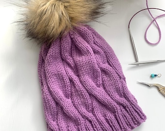Purple Cable Knit Beanie