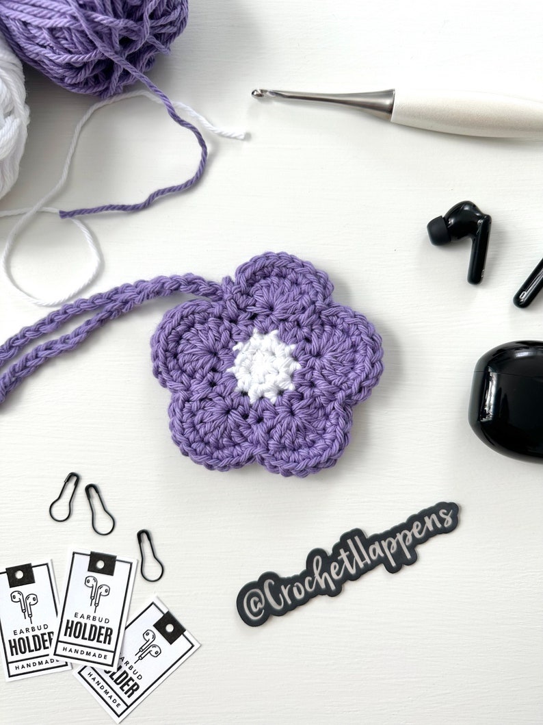 Crochet Flower Earbud Holder, Earbud Case, Small Pouch image 2