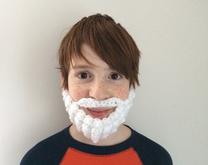 Handmade White Crocheted Beard: Santa, Child, Adult Sizes